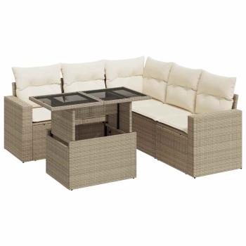 6-tlg. Garten-Sofagarnitur mit Kissen Beige Poly Rattan