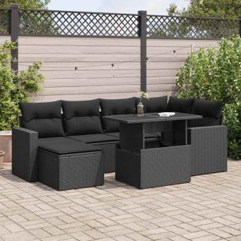 ARDEBO.de - 7-tlg. Garten-Sofagarnitur mit Kissen Schwarz Poly Rattan