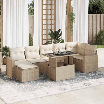 ARDEBO.de - 8-tlg. Garten-Sofagarnitur mit Kissen Beige Poly Rattan