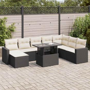 ARDEBO.de - 9-tlg. Garten-Sofagarnitur mit Kissen Schwarz Poly Rattan