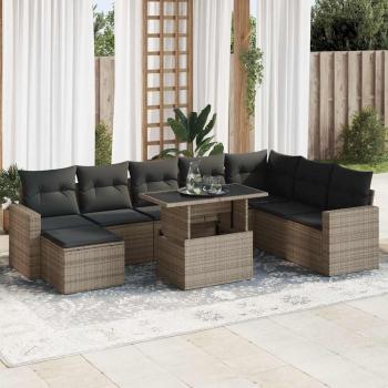 ARDEBO.de - 9-tlg. Garten-Sofagarnitur mit Kissen Grau Poly Rattan