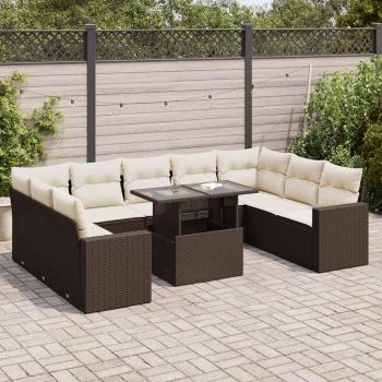 ARDEBO.de - 10-tlg. Garten-Sofagarnitur mit Kissen Braun Poly Rattan