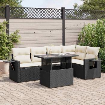 ARDEBO.de - 6-tlg. Garten-Sofagarnitur mit Kissen Schwarz Poly Rattan