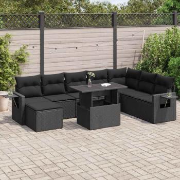 ARDEBO.de - 9-tlg. Garten-Sofagarnitur mit Kissen Schwarz Poly Rattan