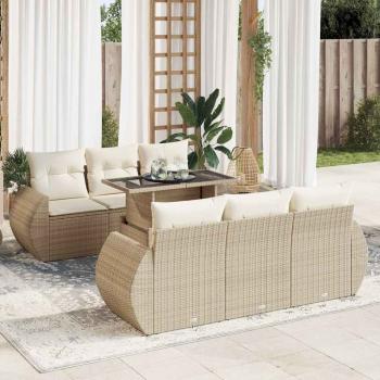 ARDEBO.de - 7-tlg. Garten-Sofagarnitur mit Kissen Beige Poly Rattan