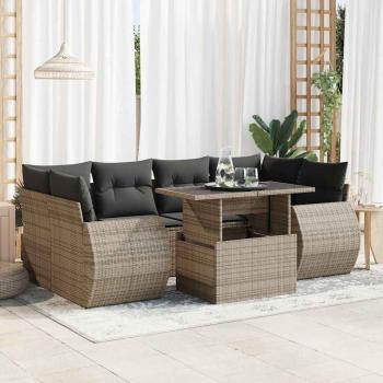 ARDEBO.de - 7-tlg. Garten-Sofagarnitur mit Kissen Grau Poly Rattan