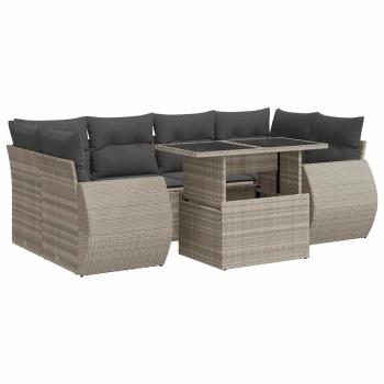 ARDEBO.de - 7-tlg. Garten-Sofagarnitur mit Kissen Hellgrau Poly Rattan