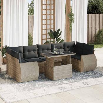 ARDEBO.de - 8-tlg. Garten-Sofagarnitur mit Kissen Hellgrau Poly Rattan