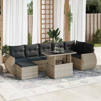 ARDEBO.de - 8-tlg. Garten-Sofagarnitur mit Kissen Hellgrau Poly Rattan