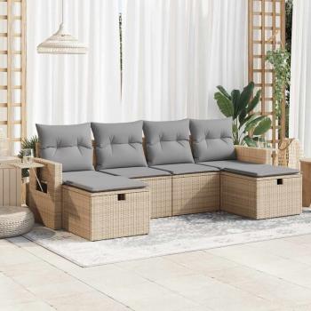 ARDEBO.de - 6-tlg. Garten-Sofagarnitur mit Kissen Beige Poly Rattan