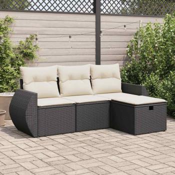 ARDEBO.de - 4-tlg. Garten-Sofagarnitur mit Kissen Schwarz Poly Rattan