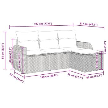 4-tlg. Garten-Sofagarnitur mit Kissen Schwarz Poly Rattan