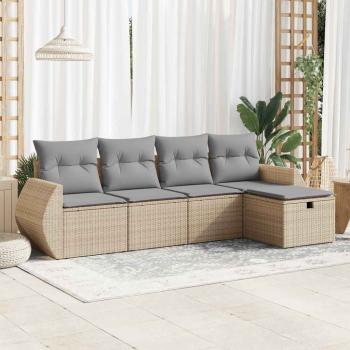 ARDEBO.de - 5-tlg. Garten-Sofagarnitur mit Kissen Beige Poly Rattan