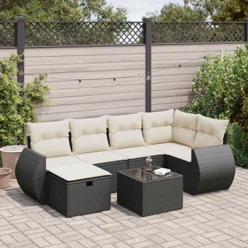 ARDEBO.de - 7-tlg. Garten-Sofagarnitur mit Kissen Schwarz Poly Rattan