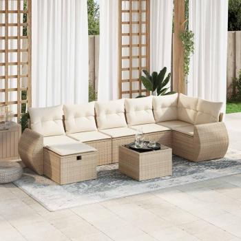 ARDEBO.de - 8-tlg. Garten-Sofagarnitur mit Kissen Beige Poly Rattan