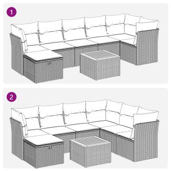 8-tlg. Garten-Sofagarnitur mit Kissen Grau Poly Rattan