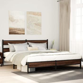 ARDEBO.de - Metallbett ohne Matratze Braun Eichen-Optik 193x203 cm