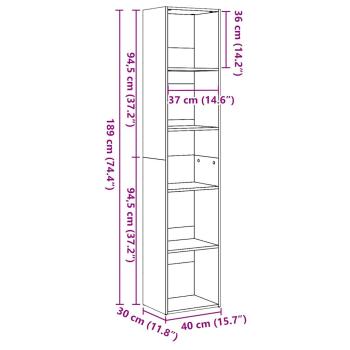 Bücherregal Hochglanz-Weiß 40x30x189 cm Holzwerkstoff