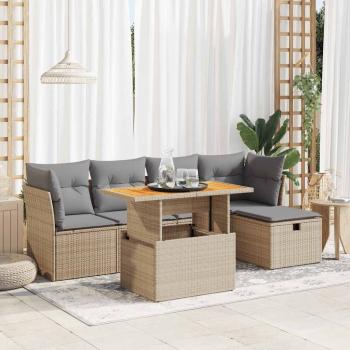 ARDEBO.de - 6-tlg. Garten-Sofagarnitur mit Kissen Beige Poly Rattan Akazie