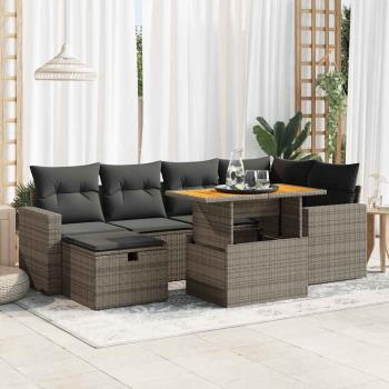 ARDEBO.de - 8-tlg. Garten-Sofagarnitur mit Kissen Grau Poly Rattan Akazie