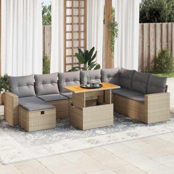 ARDEBO.de - 9-tlg. Garten-Sofagarnitur mit Kissen Beige Poly Rattan Akazie
