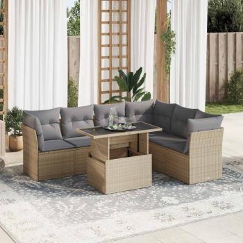 ARDEBO.de - 7-tlg. Garten-Sofagarnitur mit Kissen Beige Poly Rattan
