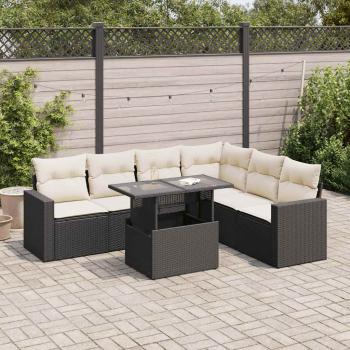 ARDEBO.de - 7-tlg. Garten-Sofagarnitur mit Kissen Schwarz Poly Rattan
