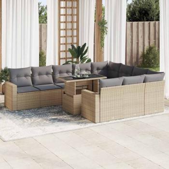 ARDEBO.de - 11-tlg. Garten-Sofagarnitur mit Kissen Beige Poly Rattan