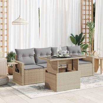 ARDEBO.de - 5-tlg. Garten-Sofagarnitur mit Kissen Beige Poly Rattan