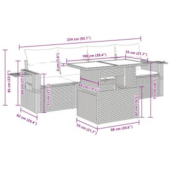 5-tlg. Garten-Sofagarnitur mit Kissen Beige Poly Rattan