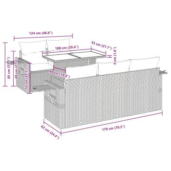 6-tlg. Garten-Sofagarnitur mit Kissen Beige Poly Rattan