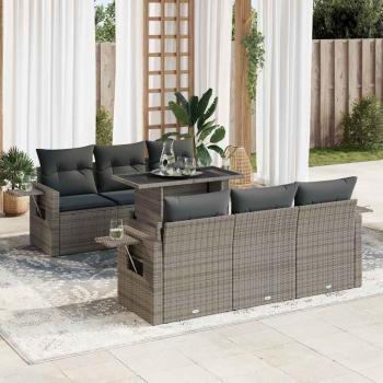 ARDEBO.de - 7-tlg. Garten-Sofagarnitur mit Kissen Grau Poly Rattan