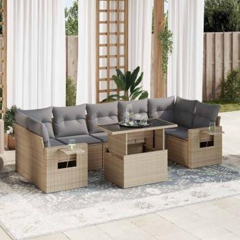 ARDEBO.de - 8-tlg. Garten-Sofagarnitur mit Kissen Beige Poly Rattan
