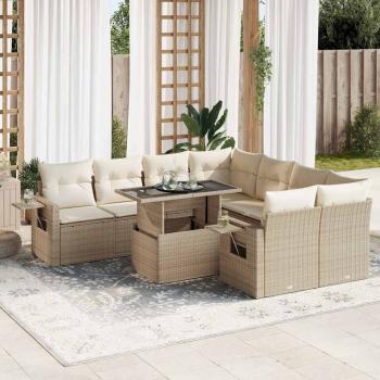ARDEBO.de - 9-tlg. Garten-Sofagarnitur mit Kissen Beige Poly Rattan