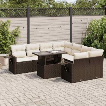 ARDEBO.de - 9-tlg. Garten-Sofagarnitur mit Kissen Braun Poly Rattan