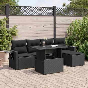 ARDEBO.de - 6-tlg. Garten-Sofagarnitur mit Kissen Schwarz Poly Rattan