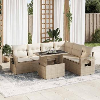 ARDEBO.de - 7-tlg. Garten-Sofagarnitur mit Kissen Beige Poly Rattan