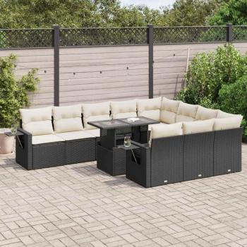 ARDEBO.de - 11-tlg. Garten-Sofagarnitur mit Kissen Schwarz Poly Rattan
