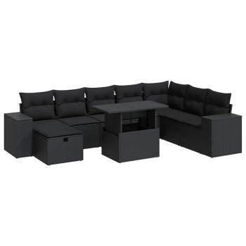 ARDEBO.de - 9-tlg. Garten-Sofagarnitur mit Kissen Schwarz Poly Rattan