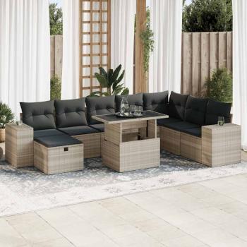 ARDEBO.de - 9-tlg. Garten-Sofagarnitur mit Kissen Hellgrau Poly Rattan