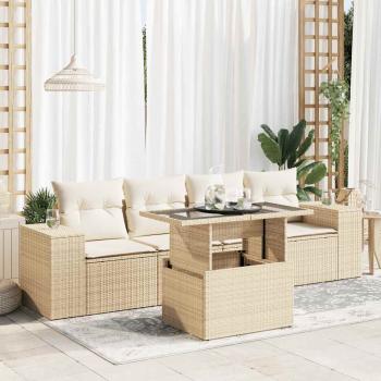 ARDEBO.de - 5-tlg. Garten-Sofagarnitur mit Kissen Beige Poly Rattan
