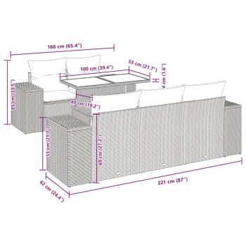 6-tlg. Garten-Sofagarnitur mit Kissen Grau Poly Rattan