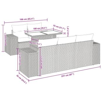 6-tlg. Garten-Sofagarnitur mit Kissen Hellgrau Poly Rattan
