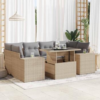 ARDEBO.de - 7-tlg. Garten-Sofagarnitur mit Kissen Beige Poly Rattan