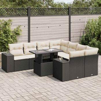 ARDEBO.de - 9-tlg. Garten-Sofagarnitur mit Kissen Schwarz Poly Rattan