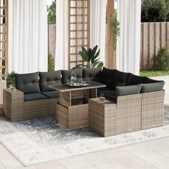 ARDEBO.de - 9-tlg. Garten-Sofagarnitur mit Kissen Grau Poly Rattan