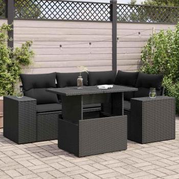 ARDEBO.de - 5-tlg. Garten-Sofagarnitur mit Kissen Schwarz Poly Rattan