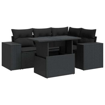 5-tlg. Garten-Sofagarnitur mit Kissen Schwarz Poly Rattan