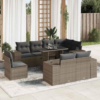 ARDEBO.de - 9-tlg. Garten-Sofagarnitur mit Kissen Grau Poly Rattan