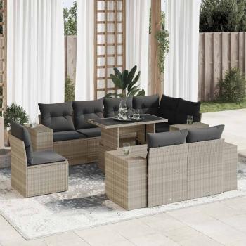 ARDEBO.de - 9-tlg. Garten-Sofagarnitur mit Kissen Hellgrau Poly Rattan